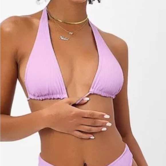Frankie's Bikinis Annia High-Waist Pliss Bikini Set Size Small Color: lavender - Picture 10 of 10